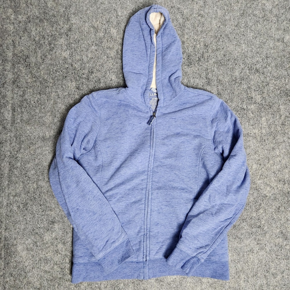 LL Bean Full Zip Hoodie Women M Blue Heather Pile Fleece Lined Jacket Gorpcore - Picture 1 of 5